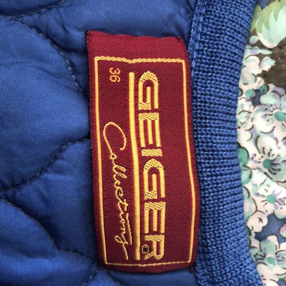 Vintage GEIGER AUSTRIA QUILTED JACKET BLUE FLORAL 36 S SM Small - Picture 2 of 9